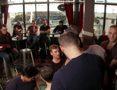 Muscle stud uses and fucks his boy in front of a horny lunch crowd.