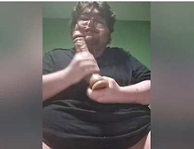 Fat Male In Chastity Sucking A Dildo And Drooling Like A Waterfall