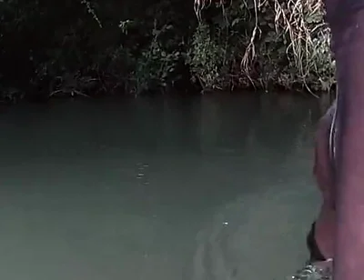 Jerking off in a Public River Untill I Drop a Massive Cumshot in My See Thru Leggings
