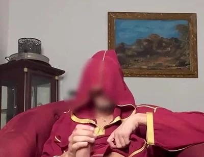 Arab Guy Wearing Jellaba Showing off and Edging His Fat Muslim Dick Before Cumming