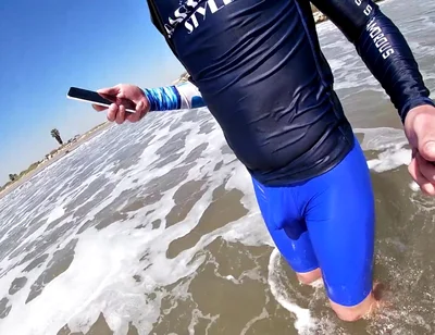 Men and Women on the Beach Get Horny Seeing My Cock in Wet Spandex