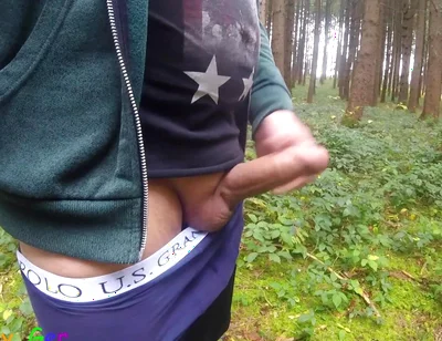 Horny Guy Pisses and Jerks His Big Cock in the Forest Until It Squirts.