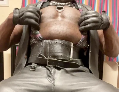 Black Muscle Leather Tit Pump and Play