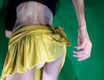 Pale Yellow Thong Under Yellow Skirt