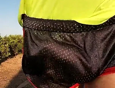 Tight Shiny Sport Shorts Bulging Routine (freeballing Outdoors)