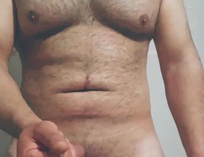 Hairy Big Man Playing with His Dick