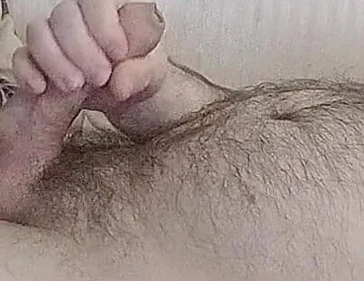 Chubby Gay Masturbating on Bed and Cum to Hairy Belly