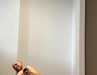 Hairy Sissy Muscle Man in Lingerie and Heels Sensual Striptease, Edging, Wanking, Fingering and Foot Play