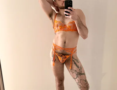 Hairy Sissy Muscle Man in Lingerie and Heels Sensual Striptease, Edging, Wanking, Fingering and Foot Play