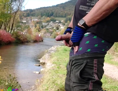 A Gay Emo Guy Jerks off His Thick Cock at Lake Tegernsee and Ejaculates His Semen Into Nature.