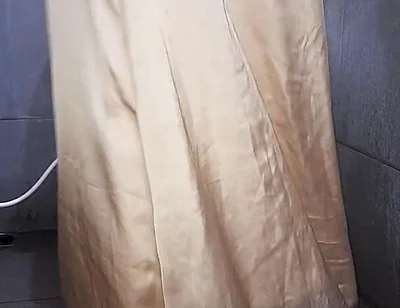Long Gold Satin Dress Masturbation Cum