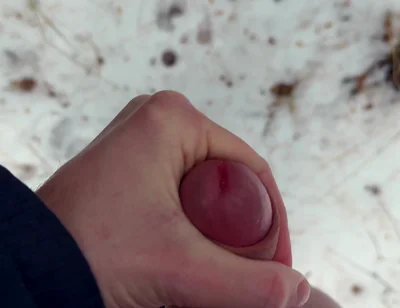 Handy POV - Twink Wixt His Cock in the Forest - in Winter