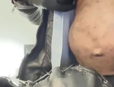 Interracial Leather Muscle Tit & Cock Play