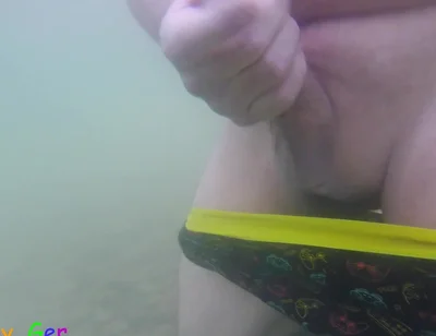 In a Beautiful Mountain Lake, I Jerk off Underwater My Cock, but It Was Too Cold to Cum, so the Finale Place on Land.