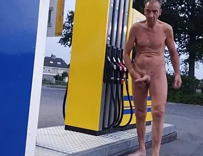 Naked at Gas Station