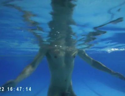 Indoor Public Pool Solo Uncut Nude Fit Man Swimming
