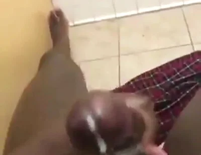 Stroking my big black cock in bathroom massive cumshot