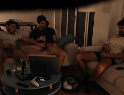 Straight Friend Jerks off with Gay Couple - Real Amateur