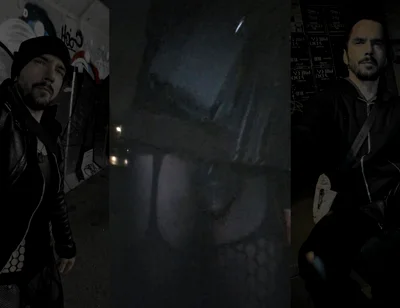 Hot Rainy Walk (garters and Bulge Meggings)