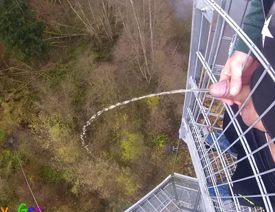 I Pee Outside From a Very Public Observation Tower and Then Masturbate My Penis, and My Balls Are Fat.