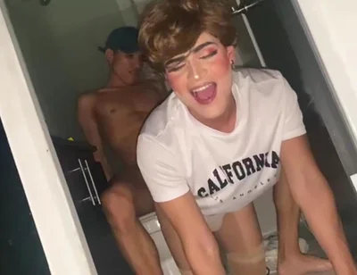 Femboy Plays in the Bathroom and Gets Fucked by the Guy She Met on Grindr