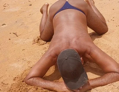 Ladysmith Doing a Striptease on the Beach Showing off Her Tanned Ass with Sexy Mark