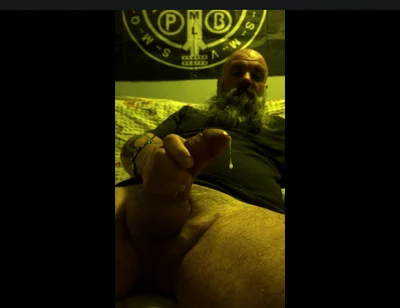 Stepdaddy Bear Jerking off Big Fat Cock Cumshot and Ball Bouncing