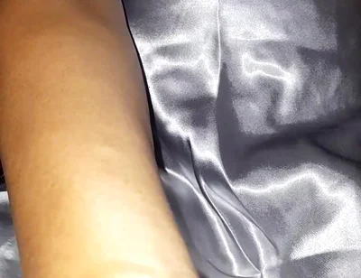 Masturbating Wearing Silver Satin Long Dress in Car