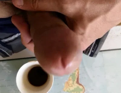 Hot Guy Jerking off to Put Some Milk in His Coffee