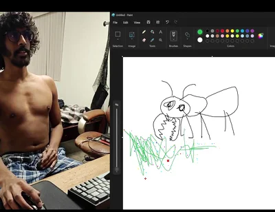 Sharing My Computer Screen as I Attempt to Draw an Ant While Stroking My Cock