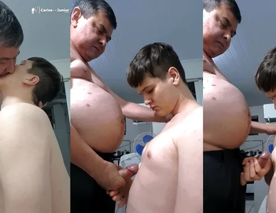 Stepdaddy with Thick Cock Cumming on His Boy