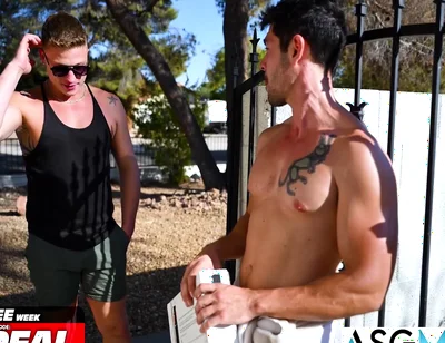 Poolside Package Delivery Turns Into Sweaty Flip-fuck With Tattooed Hunks With Nico Coopa, Trevor Harris And Ryder Owens