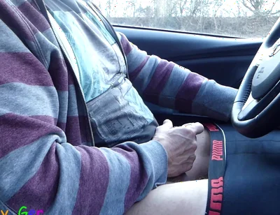 I Got Horny While Driving and Jerked off My Thick Cock Right by the Side of the Road Until I Cum on the Steering Wheel