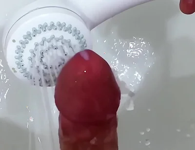 Shower Head Frenulum Orgasm and Cum