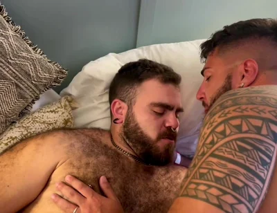 Hairy Bear Deepthroats, Eats Ass Raw and Breeds Beefy Tattooed Bottom