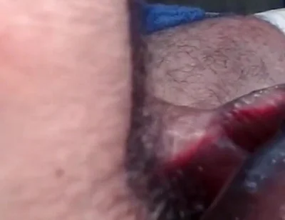 Dark-skinned Latino Man Playing with His Sex Toy and Masturbating His Thick, Uncut Cock