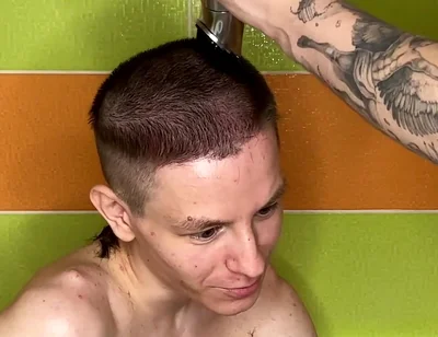 Alex Cuts Naked Evgeny's Hair in the Bathtub!