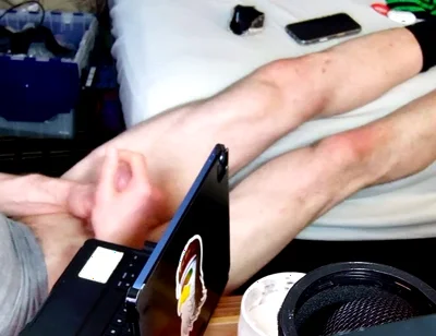 Jerk off with Feet on Bed with Socks Pulled to Calves as I Bust Grunting Hard in Chair