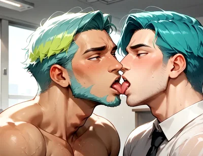The Teal-haired Muscle Lover Fills the Office Orgy Quota with His Freshest Honey - Wow, First-time XXX!