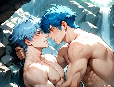 Blue-haired Muscle Orgy in a Snowy Cave! Gay XXX Porn!