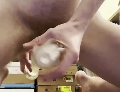 Big Dick Twink Cumming Hard with a Sex Toy Fleshlight and Huge 21cm Dildo