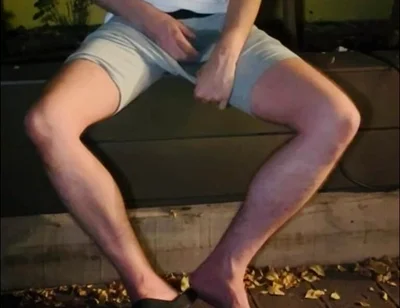 Amateur Twink in Adilette Sandals Wets Himself in the Garden and Takes His Cock Out