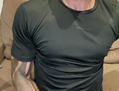 Sunday, Black T-shirt Covered of Cum!