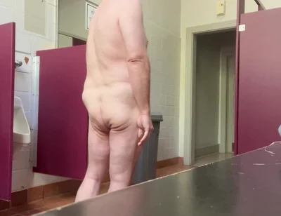 Stripping Naked in Public Restroom and Showing off Flaccid Cock