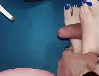 Footjob with Blue Nail Hands Fetish