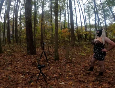 Giant Fake Tits Crossdresser Walk in the Woods Behind the Scenes Photo Shoot