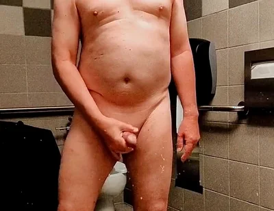 American_nudist: Cumming in a Public Restroom