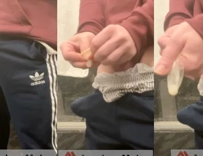 Amateur Horny Flatmate Cums in Condom in Adidas Sportswear