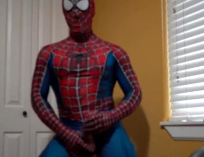 Cumming in a Spider Man Costume