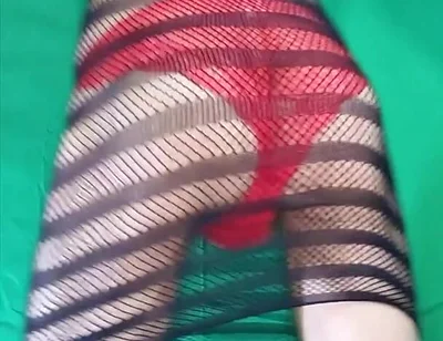 Red Lace Panties Under Fishnet Dress